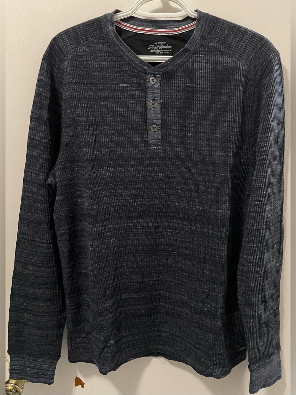 Flag & Anthem Men’s Navy Heather Long Sleeve Henley Pullover Shirt Size Medium